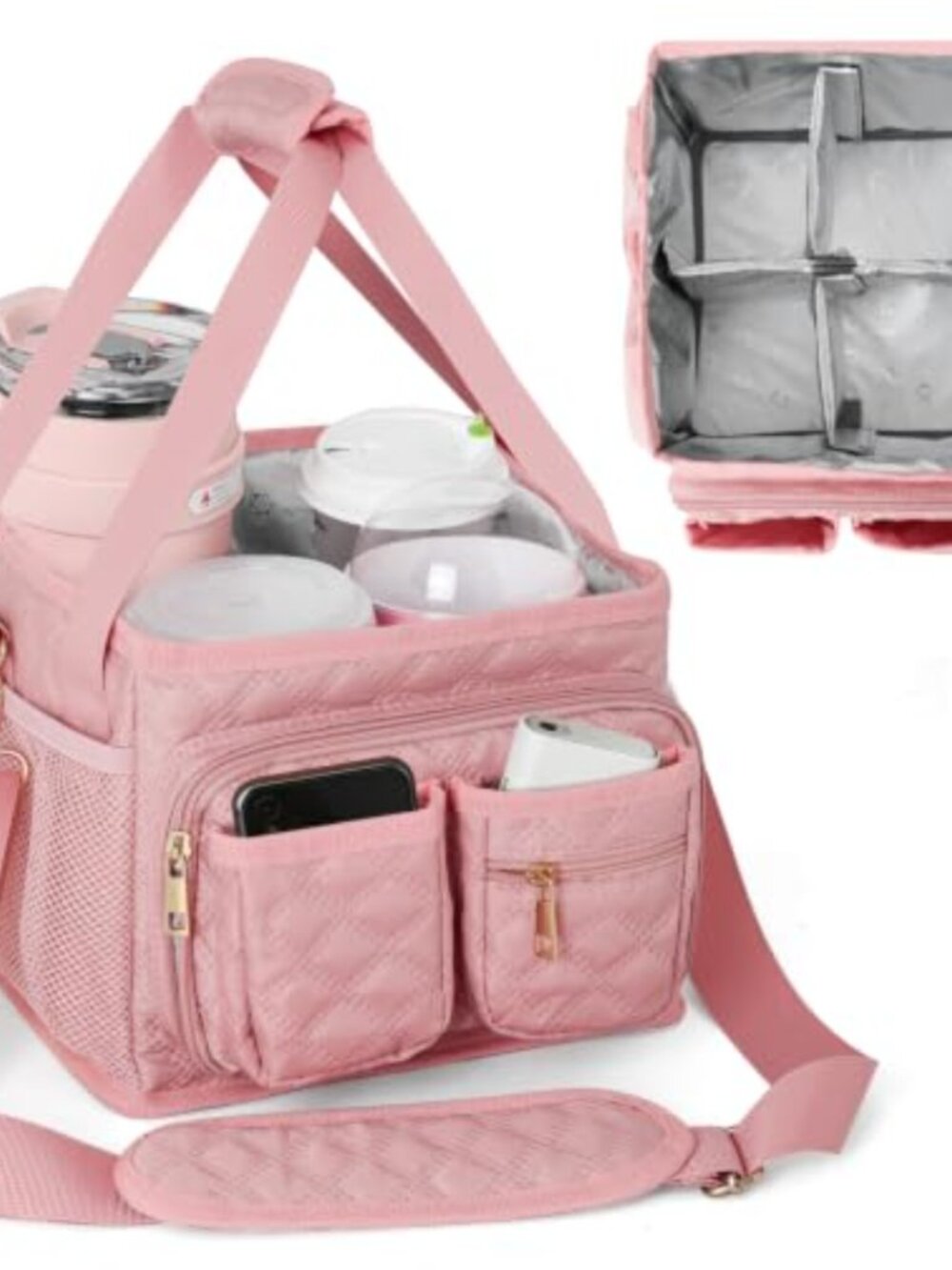 Reusable Drink Carrier 4-Cup Water Bottle Bag Adjustable Dividers Foldable